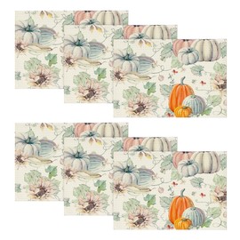 Artoid Mode Watercolor Pumpkins Leaves Sunflowers Autumn Placemats Set of 6, 30 x 45cm Fall Table Mats for Party Kitchen Dining Decoration