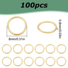 HOBBIESAY 100Pcs Gold Jump Rings 8mm Stainless Steel Open Jump Ring 18K Gold Plated Jump Rings Unsoldered Ring Connectors Small Split Ring Jewelry Making Findings for DIY Crafts