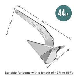 Deck Man Boat Anchor 316 Stainless Steel (Marine Grade) Delta-Style Anchor Heavy Duty Triangular Anchor Wing Style Triangle Anchor (Slivery, 11lb/5kg)
