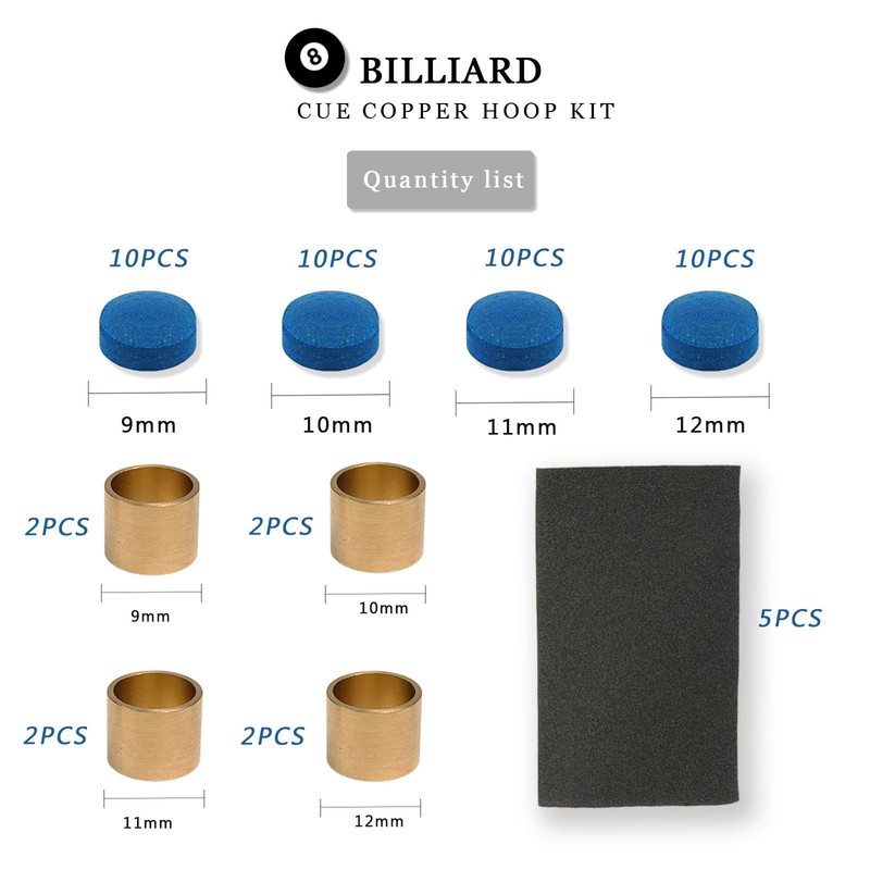 YYMT 53pcs Billiard Queue Tips Set, 9-12mm Leather Cue Tip