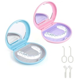 4 Piezas Retenedores Dentales, Alineadores Dentales, Muy Adecuado Para Personas Que Buscan Programas De Almacenamiento De Aparatos Dentales Seguros y Ordenados(Azul y Rosa)