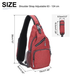 DTGN Oxford Small Sling Bag - 7.48"x15" (LXH) - Good for Women Men Hiking Travel Cycling - Multipurpose Crossbody Backpack Casual Packs with Headphone Jack - Red