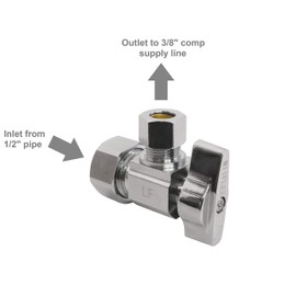 Heavy Duty Chrome Plated Brass 1/4 Turn Angle Valve (1/2" NOM In x 3/8" COMP Out)