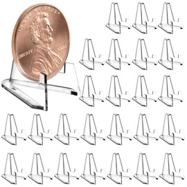 Pack of 25 Acrylic Card Stands, Plastic Stands, Card Holder Table, Coin Holder, Transparent Mini Easels, for Displaying Cards, Medals, Pictures, Pocket Watches - 56 x 54 x 35 mm