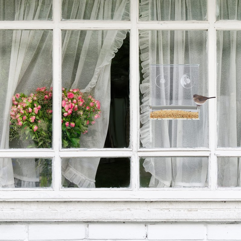 Relaxdays Acrylic Bird Feeder for Window Pane, 16.5 x 15
