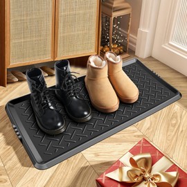 Boot Tray TPE Rubber, Large Shoe Trays for Entryway, Multi-Purpose Boot Mat Tray with Raised Edge, 28.3"x16.1" Rubber Mat for Shoe Organizer Indoor/Outdoor Use (Black)