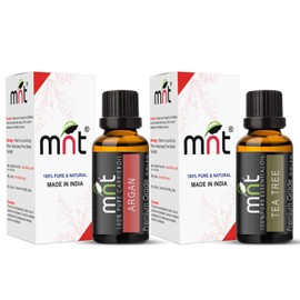 MNT Combo Set of Argan Cold Pressed Carrier Oil and Tea Tree Essential Oil (Each 15ML) Ideal for use in Hair loss, Promotes Hair & Beard Growth, Moisturizes Skin, Massage