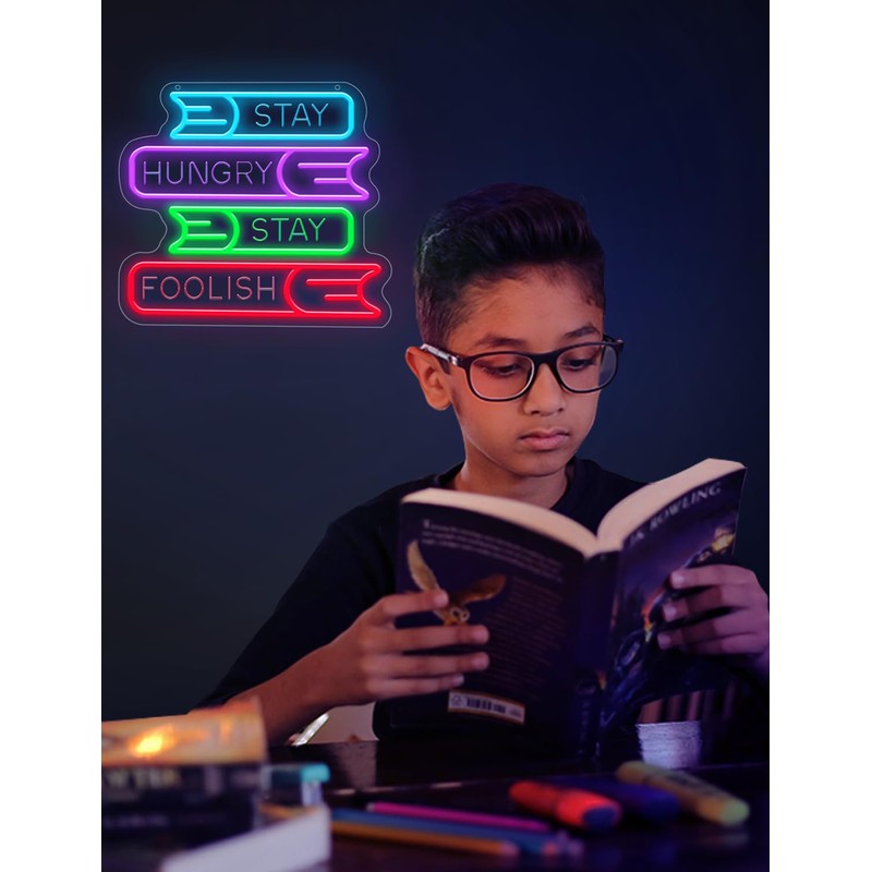 Lumoonosity Stay Hungry, Stay Foolish Book Neon Sign - Read