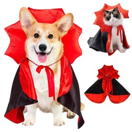 TAGNEFLOR Disfraz de Halloween para Gatos y Perro- Capa de Disfraz de Vampiro, Murciélago, Vampire Pet Dress Up, Cosplay para Gatos y Perros de Halloween para Pequeños, Medianos (Rojo y Negro, Large)