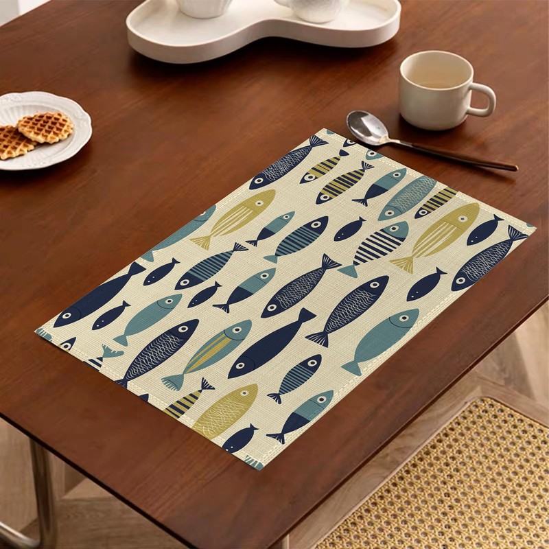 Cute Fish Placemats Set of 6,Boho Heat Resistant Non Slip