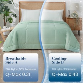 Amélie Home Cooling Comforter Twin Size, Reversible Lightweight Cooling Blanket for Hot Sleepers, Q-Max 0.43 Summer Breathable Cooling Quilt for Night Sweats, 68" x 90", Heather Mint Green