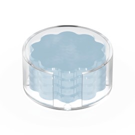 GRAHAM DESIGN Scalloped Acrylic Drink Coaster Set 4‑Pack with Holder – Light Blue Minimalist Beverage Coasters, Non‑Slip Table Protector, Modern Housewarming Gift