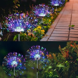 Honche Pack of 4 Upgrade Solar Fireworks 120LEDs Garden Fairy Lights, ROHS CE Certified 120 Led DIY Shapes Multicolored Lights IP65 Weatherproof for Christmas Pathway Parties Garden Decor