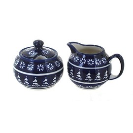 Blue Rose Polish Pottery Winter Nights Cream & Sugar Set