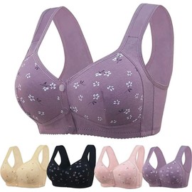 Daisy Bras for Older Women No Underwire Front Closure Comfort Senior Wireless Snap Closing Bra Purple 44C