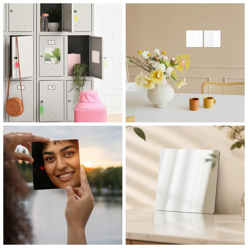 yuntop 2 Pack Self Adhesive Acrylic Mirror, 2MM Flexible Plastic