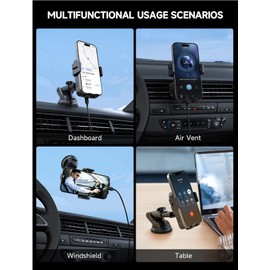 MOKPR Car Charger,15W Auto Clamping Dash Windshield Air Vent Phone Holder Compatible Wireless Car Charger Compatible with iPhone16 15 14/13/13 Pro/12 pro (Black