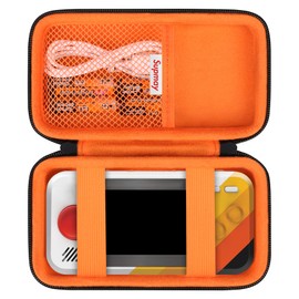 Supmay Hard Travel Case for My Arcade Atari Pocket Player Pro, Portable Video Game System Handheld Game Protection Case with Mesh Pocket for Batteries and USB-C Cable, Black+Orange