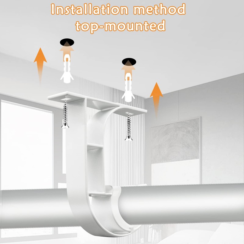 TOKPLNU Ceiling Curtain Rod Bracket, Ceiling Curtain Rod Hooks White