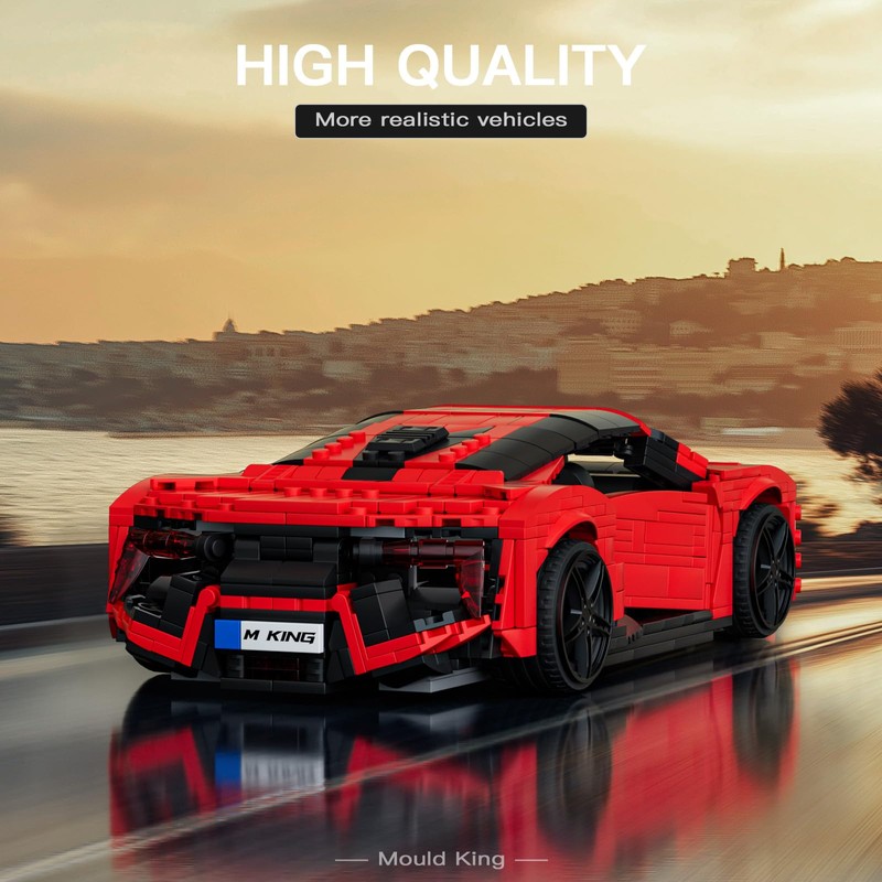 Mould King Red Sports Car Building Set, 1:12 Scale Super