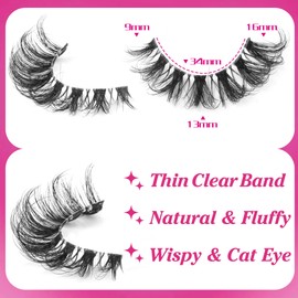 False Lashes Natural Look Fake Eyelashes Wispy Cat Eye Lashes Clear Band False Eyelashes 16MM Faux Mink Lashes Pack 7 Pairs by Ruairie | Ruairie
