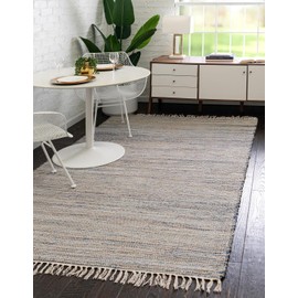 Unique Loom Chindi Jute Collection Area Rug (6' 1" x 9' Rectangle, Blue/ Navy Blue)