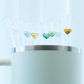 YUTRENN Glass Straws For 40 oz 30 oz Tumbler Long Replacement Straw with 8 Bent Straws with Heart & 2 Cleaning Brush, 12.2 inch Drinking Straw Shatter Resistant Dishwasher Safe, 8 Pack