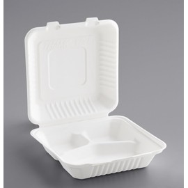 9 * 9-100Pack 100% Compostable to Go Food Containers with Lids, 3-Compartment Take Out Clamshell Container, Disposable Eco Friendly Restaurant, Deli containers, Made of Sugarcane Fibers
