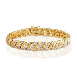 14K Yellow Gold over Brass Diamond Accent 3 pc Bracelet Set for Women Wedding Jewelry (Leaf Design, Elephant Shape, S Design)