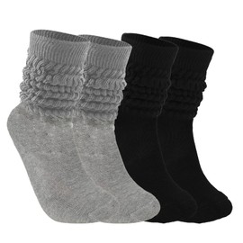 CIATBYYJ 2Pairs Soft Scrunch Socks for Women, Cozy Crew Slouch Socks Cute Frilly Socks, Spring Winter Long Boot Socks for Women Ladies (Size 6-12)(Black/Grey)(Black&Grey)