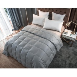 Eastwarmth Goose Feather Down Comforter,All Seasons 100% Cotton Feather Down Duvet Insert Medium Warm Quilted Bed Comforter,King Size,Gery Color