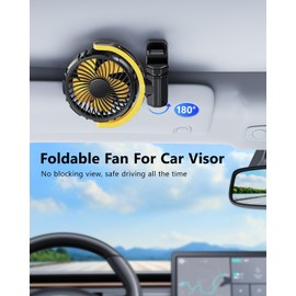 xuenair Car Fan Battery Powered Visor Back Seat Roof Handles, Portable Clip On Fan for Car Rechargeable for SUV Van RV Pickup Truck Camping Desk Bed Stroller Baby Crib, Quiet 360 Rotation(Yellow)