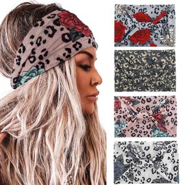 Aceorna Wide Women Headbands Leopard Turban Hairbands Stretch Knotted Headband Elastic Printed Hair Accessories for Women (Set E, One Size)