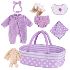 BABESIDE 8 Pcs Reborn Baby Doll Clothes with Bassinet for 17-22 Inch Baby Doll, Baby Doll Clothes Outfit Accessories fit Newborn Baby Doll Girl