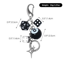 Nefokfdus 8 Ball Keychain,Cute Dice Star Bag Charms Accessories for Car Purse Backpack,Y2K Aesthetic Key Chain for Women Men