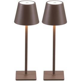 KDG 2 Pack Cordless Table Lamp,Portable LED Desk Lamp, 4000mAh Battery Operated, 3 Color Stepless Dimming Up, for Restaurant/Bedroom/Bars/Outdoor Party/Camping/Coffee Shop Night Light(Brown)