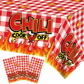 Adirasenotek 3Pcs Chili Cook Off Tablecloth Party Decorations,87x51In Plastic Chili Tablecloths Table Covers for Mexican Chili Buffet Baby Shower Party Holiday Kitchen Event Use Picnic Table Cloth ﻿