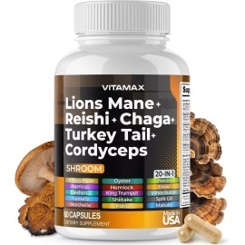 Vitamax Lions Mane Mushroom 3000mg Turkey Tail 2000mg - 60 Ct. (Pack of 1)