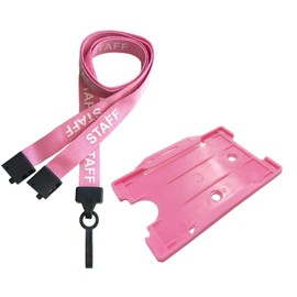 Pink Staff Lanyards with Safety Breakaway Clip Staff Lanyard with Card Holder & Matching Colour ID Card Holder PCL Media ltd