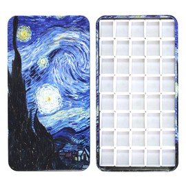 Empty Watercolor Tins Paint Palette with 40Pcs Empty Half Pans Carrying Magnetic Squares - Starry Night by Vincent Van Gosh