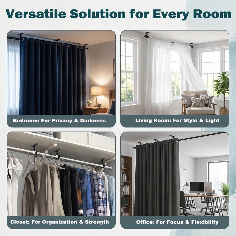 YIFKJYLF 6 Pcs Curtain Pole Brackets, Heavy Duty Curtain Rod