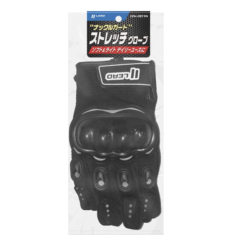 Lead Industry GN-007A Motorcycle Gloves, Knuckle Guard Stretch Gloves, Black,