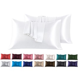 Satin Cushion Cover, 40 x 80 cm, Pack of 2, 100% Satin, Super Soft Pillowcase, White Cushion Cover