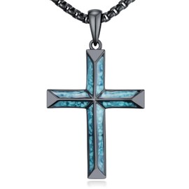 Swordgod Black Turquoise Cross Necklace for Men Women S925 Sterling Silver Cool Cross Pendant Gothic Black Jewelry Anniversary Christmas Birthday Gifts for Him Boyfriend Her Girlfriend