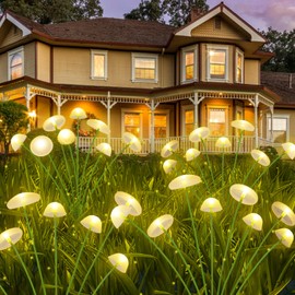 KAQ Solar Garden Lights Outdoor 6PK 48LED, Mushroom Solar Lights Outdoor, IP65 Waterproof Firefly Light Outside Decor for Patio Pathway, Sway by Wind for Pathway Garden Decorations, Warm White