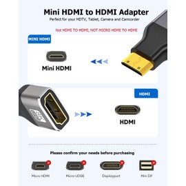 Mini HDMI to HDMI Adapters 2-Pack, Bidirectional High Speed 8K HDMI Female to Mini HDMI Male Adapter 48Gbps with 8K@60Hz, 4K@144Hz, Compatible with Portable Monitor,Camcorder,Camera,DSLR,Laptop