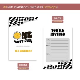 VAVINCI First Birthday Party Invitations for Boys, One Happy Boy Dude Invites, One Happy Boy Birthday Party Supplies, 30 Sets with Envelopes