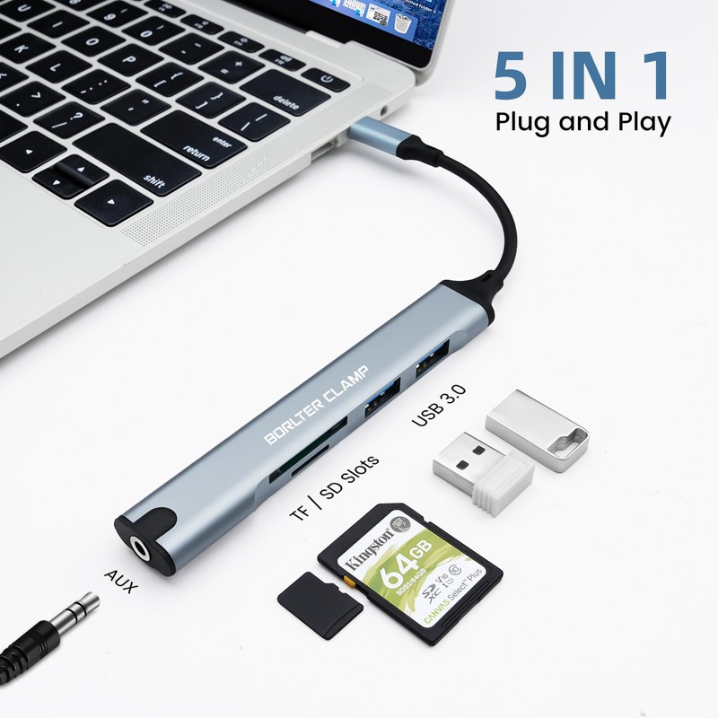 USB C Hub, USB C Adapter 5-in-1 with 2 USB