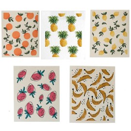 Cellulose Cloth, Kitchen Cloth, Sponge Wipe, 5 Pieces, Dish Cloth, Animal, 6.7 x 7.5 inches (17 x 19 cm), Natural Fiber, Wipe Odor, Sponge Wipe, Fruit, Absorbent, Quick Drying, Durable, Placemat,