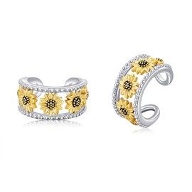 CUPENDA Sunflower Ear Cuffs 925 Sterling Silver Sun Flower Clip on Earrings Non Piercing Cartilage Earrings Jewelry for Women